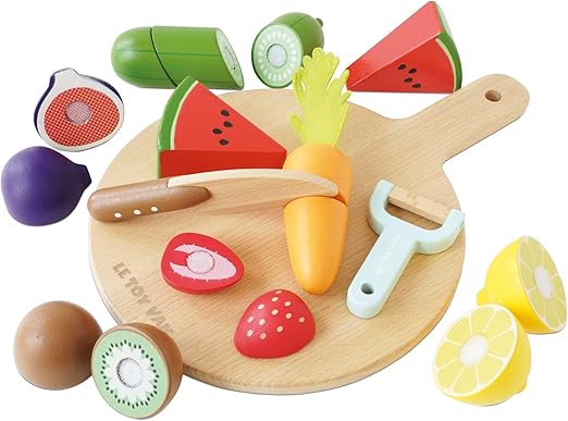 Le Toy Van Wooden Chopping Board & Sliceable Play Food Set, Pretend Play Kitchen Toys, Role-Playing Food Cutting, Creative Cooking Set