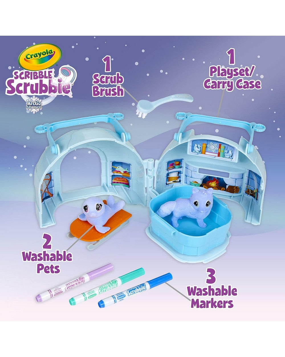 Crayola Scribble Scrubbie Arctic Igloo – Washable Toy Set for Kids, Color and Customize Arctic Animals & Igloo, Fun Craft and Play Activity