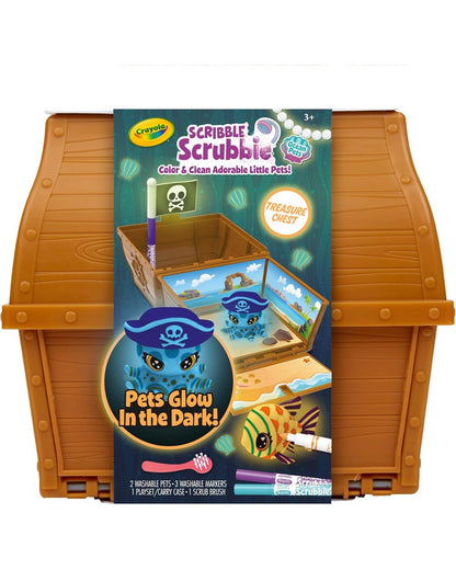 Crayola Scribble Scrubbie Glow Ocean Treasure Chest – Washable Toy Set for Kids, Color and Customize Ocean Creatures & Treasure Chest