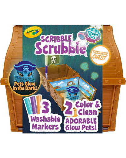 Crayola Scribble Scrubbie Glow Ocean Treasure Chest – Washable Toy Set for Kids, Color and Customize Ocean Creatures & Treasure Chest