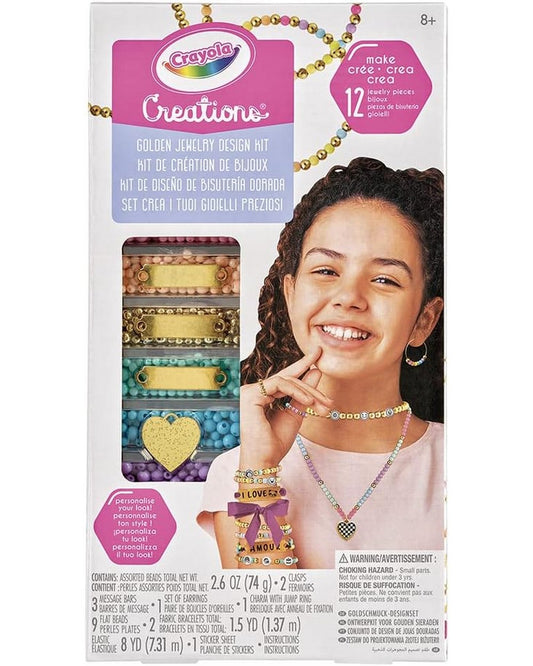 Crayola Creations Golden Jewelry Design Kit – DIY Craft Kit for Kids, Create Custom Jewelry with Gold Accents