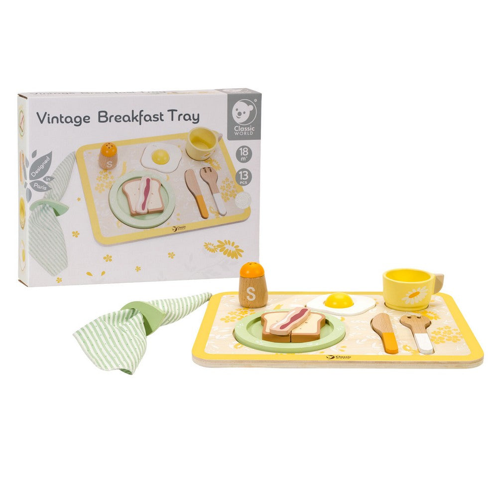 Classic World Vintage Breakfast Tray – Wooden Breakfast Playset, Pretend Play Toy, Educational Role-Playing Toy, Creative Play, Breakfast Set