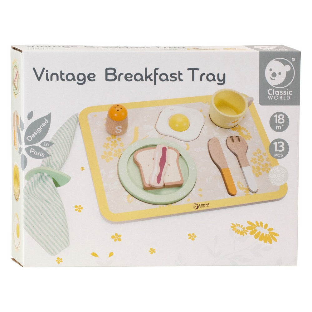 Classic World Vintage Breakfast Tray – Wooden Breakfast Playset, Pretend Play Toy, Educational Role-Playing Toy, Creative Play, Breakfast Set