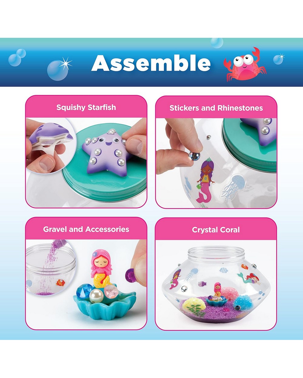 Creativity for Kids Crystal Mermaid Terrarium – DIY Craft Kit for Kids, Create and Decorate a Magical Mermaid-Themed Terrarium with Crystals and Miniatures