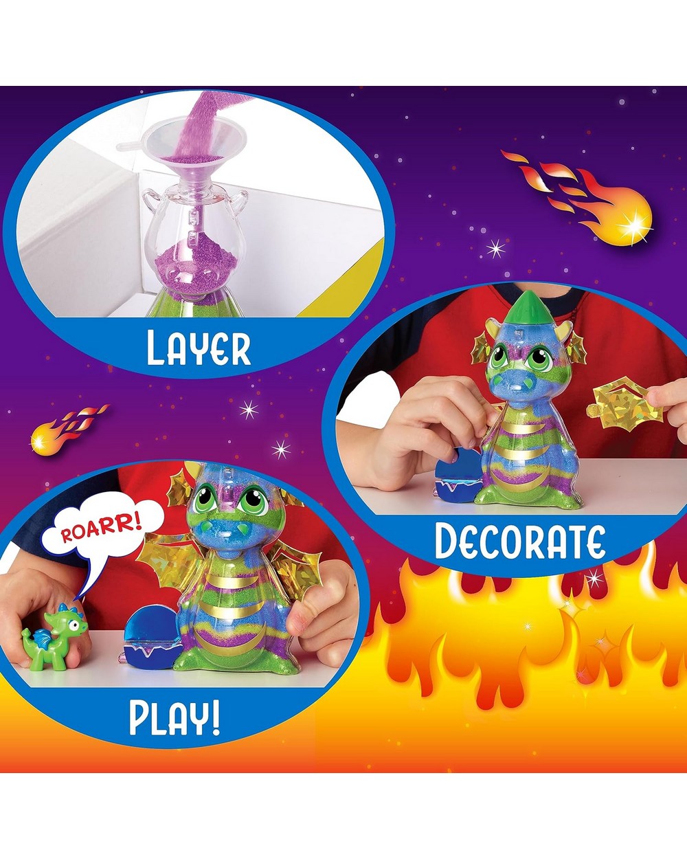 Creativity for Kids Glow in the Dark Sand Art Dragon – DIY Craft Kit for Kids, Create and Decorate a Dragon-Themed Sand Art Masterpiece