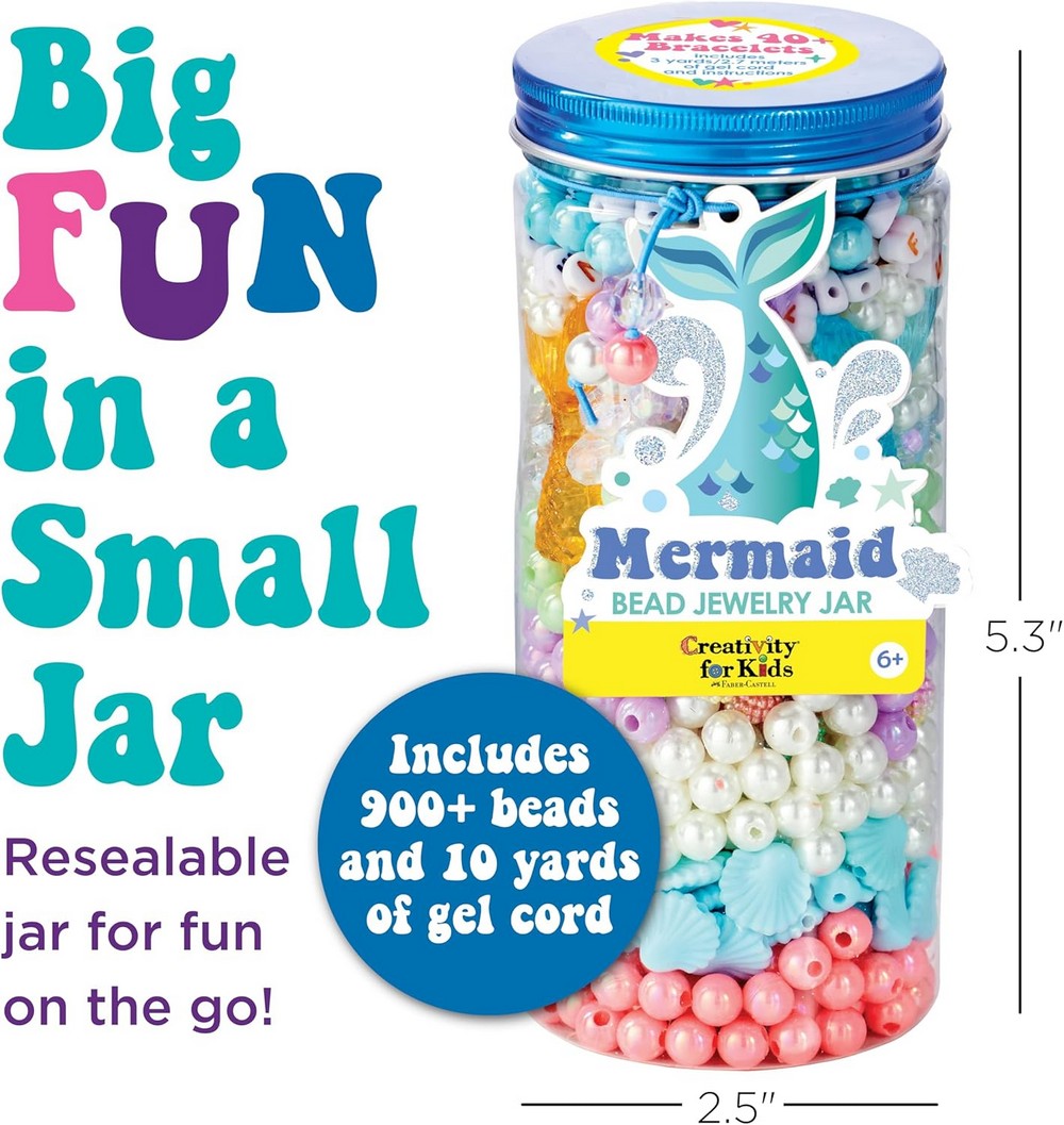 Creativity for Kids Bead Jewelry Jar – Mermaid-Themed, DIY Jewelry Craft Kit, Beads for Kids, Creative Activity