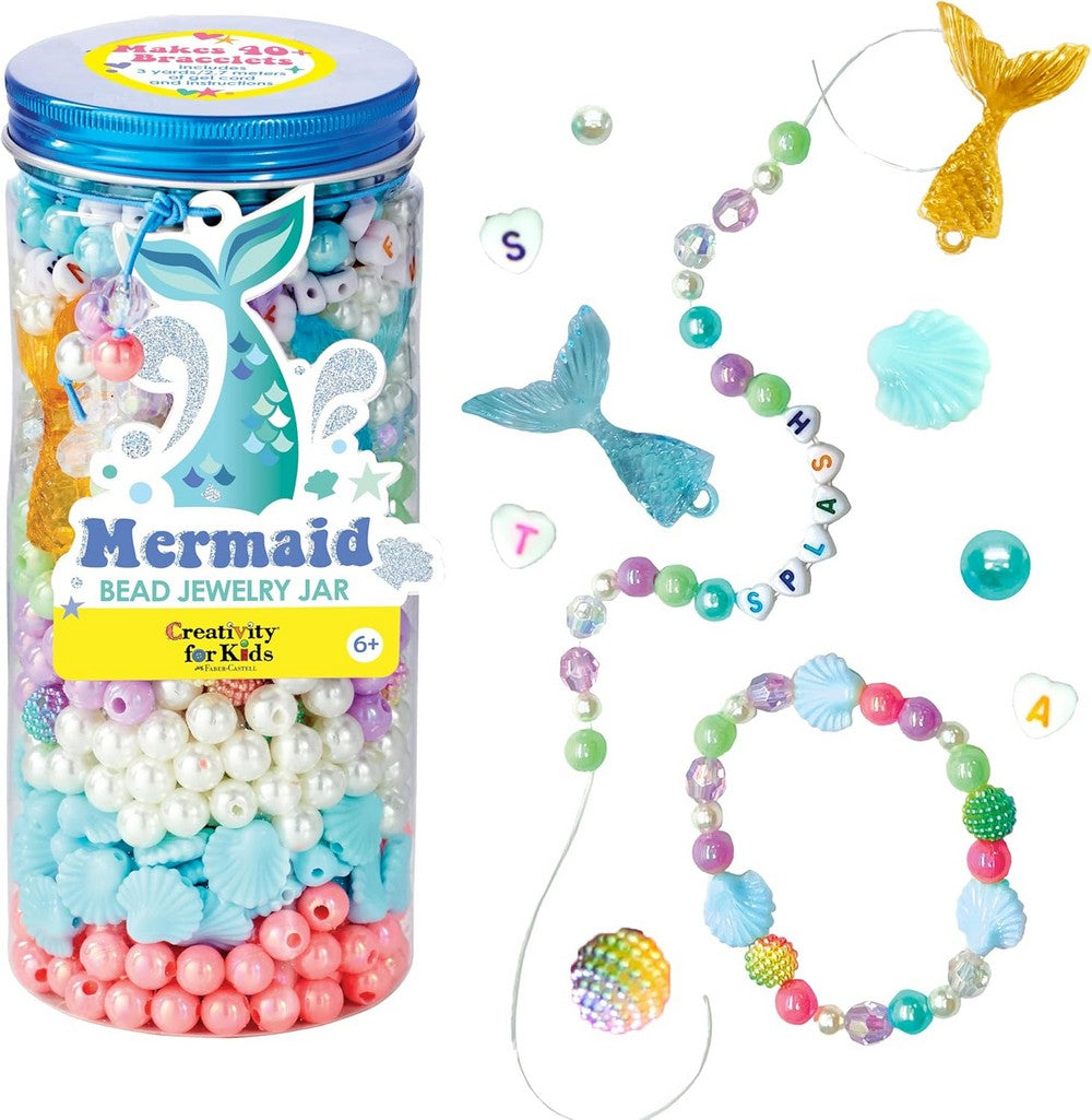 Creativity for Kids Bead Jewelry Jar – Mermaid-Themed, DIY Jewelry Craft Kit, Beads for Kids, Creative Activity