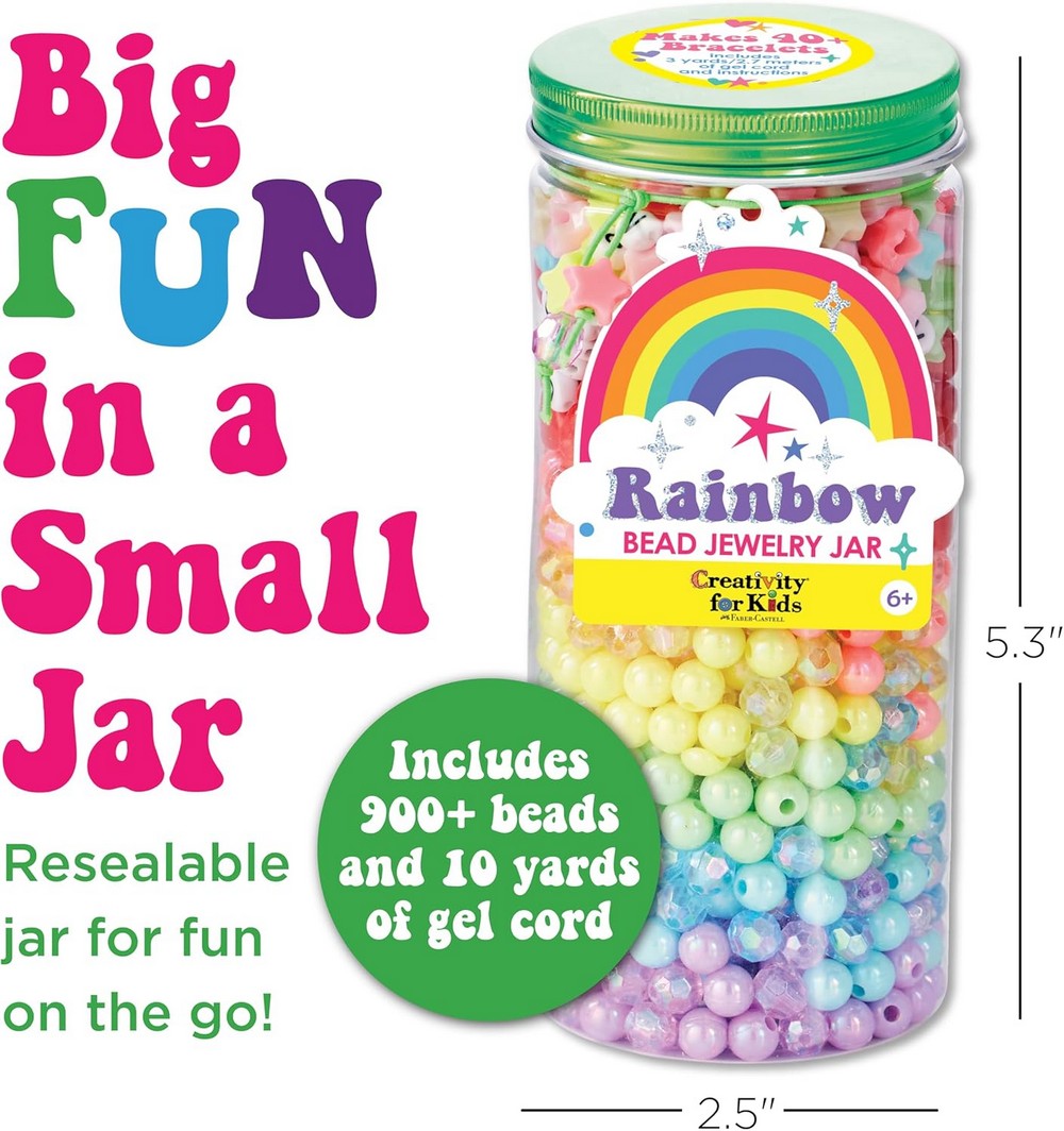 Creativity for Kids Bead Jewelry Jar – Rainbow-Themed, DIY Jewelry Craft Kit, Beads for Kids, Creative Activity