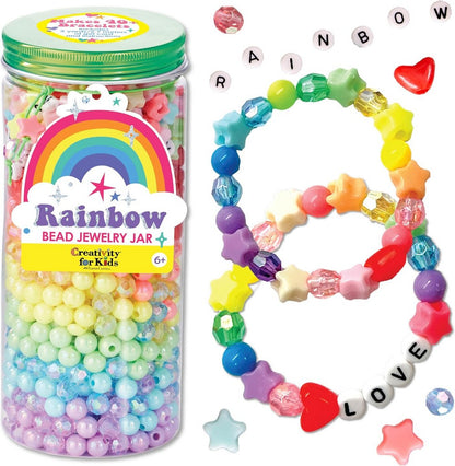 Creativity for Kids Bead Jewelry Jar – Rainbow-Themed, DIY Jewelry Craft Kit, Beads for Kids, Creative Activity