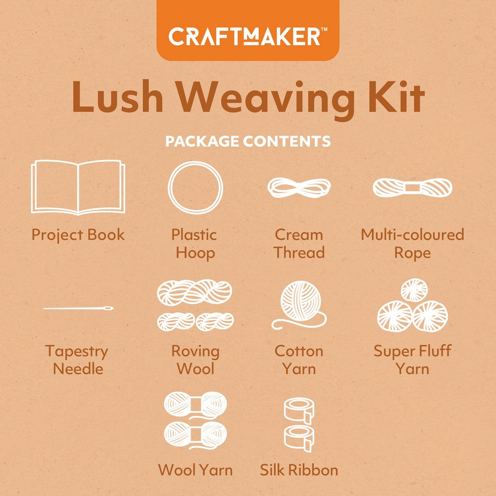 Hinkler Craft Maker Lush Weaving Kit – DIY Weaving Set, Includes Loom, Yarn, and Instructions for Creative Textile Projects