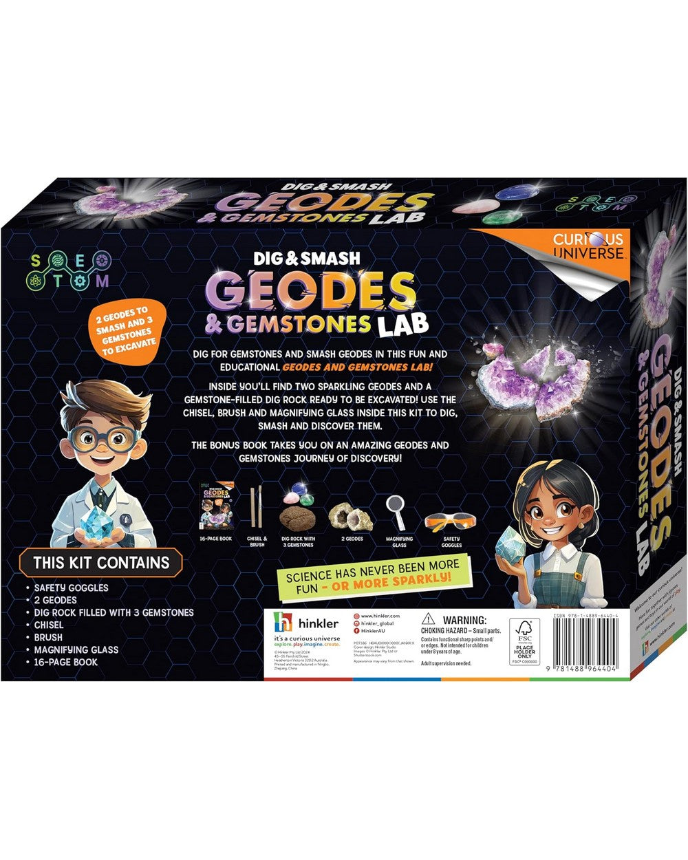 Hinkler Curious Universe Dig & Smash Geodes Kit - Geode Excavation Set, Crystal Discovery Activity, STEM Science Fun, Educational Kit for Kids