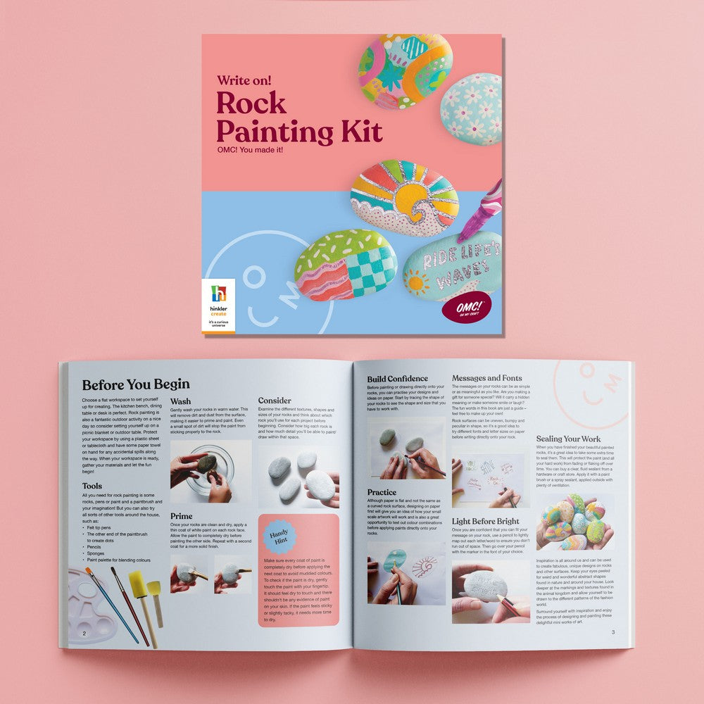 Hinkler OMC! Write On! Rock Painting Kit – DIY Art Set, Includes Paints, Brushes, and Rocks for Creative Stone Designs