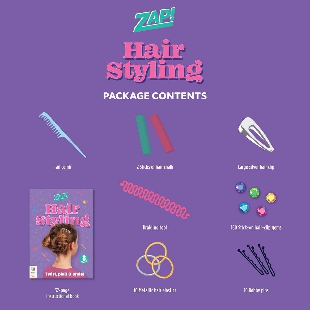 Hinkler Zap! Hair Styling Kit – DIY Hair Design Set, Includes Tools, Accessories, and Instructions for Creative Hairstyles