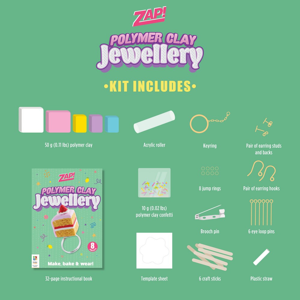 Hinkler Zap! Polymer Clay Jewellery Kit – DIY Jewelry Making Set, Includes Clay, Tools, and Instructions for Custom Earrings and Necklaces