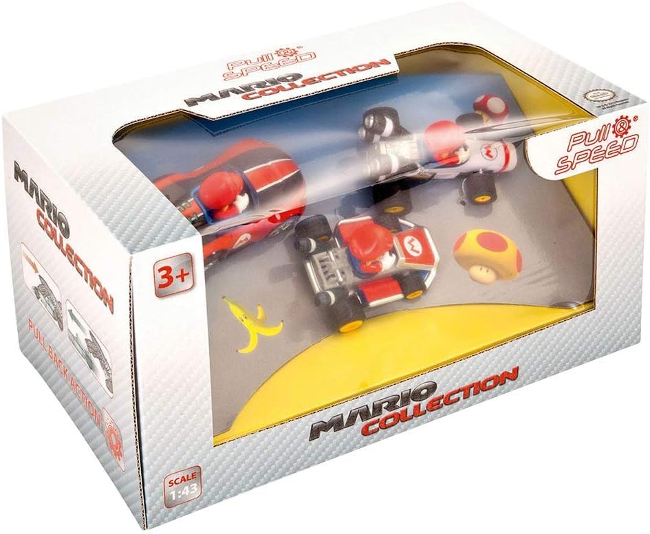 Carrera Pull N Speed Mario Kart Triple Pack, Mario Kart Pullback Cars, Mario, Luigi, and Peach Toy Cars, Kids Racing Set, Racing Toy Pack