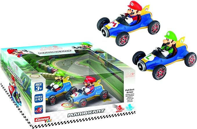 Carrera Pull N Speed Mario Kart Mach 8 Twinpack, Mario Kart Pullback Cars, Mach 8 Toy Cars, Mario and Luigi Racing Cars, Kids Racing Toy Set