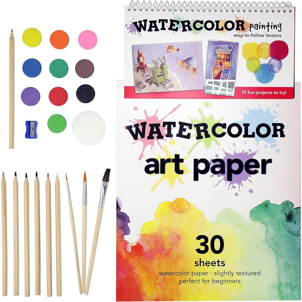 SpiceBox Watercolor for Kids – Creative Art Set with Paints, Brushes & Paper for Painting and Drawing
