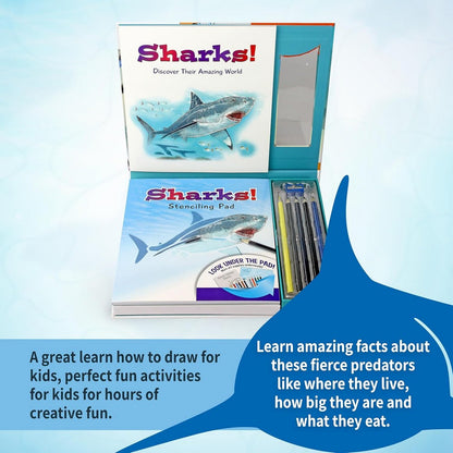 SpiceBox Learn & Draw Sharks – Kids Educational Drawing & Art Kit