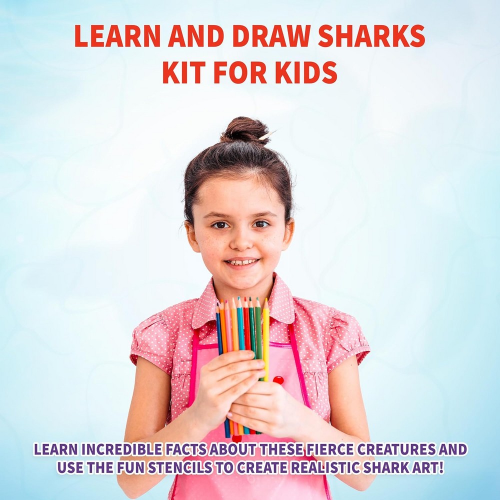 SpiceBox Learn & Draw Sharks – Kids Educational Drawing & Art Kit