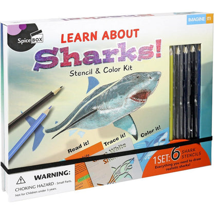 SpiceBox Learn & Draw Sharks – Kids Educational Drawing & Art Kit