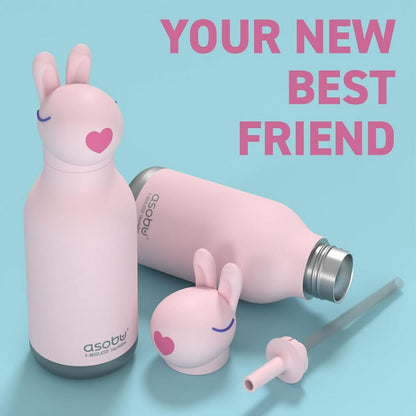 Asobu Bunny Bestie Bottle 16oz – Cute & Durable Stainless Steel Water Bottle for Kids, Leak-Proof, Easy to Carry, Perfect for School & Daily Use