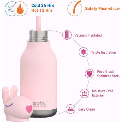 Asobu Bunny Bestie Bottle 16oz – Cute & Durable Stainless Steel Water Bottle for Kids, Leak-Proof, Easy to Carry, Perfect for School & Daily Use