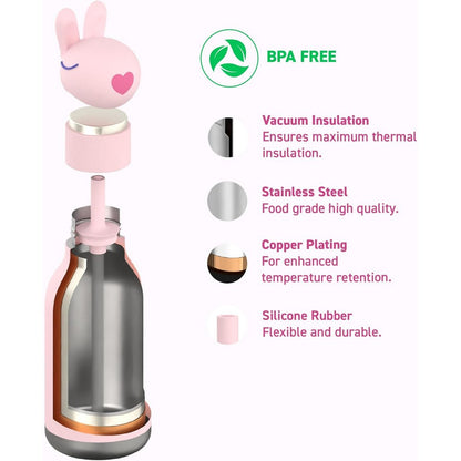 Asobu Bunny Bestie Bottle 16oz – Cute & Durable Stainless Steel Water Bottle for Kids, Leak-Proof, Easy to Carry, Perfect for School & Daily Use
