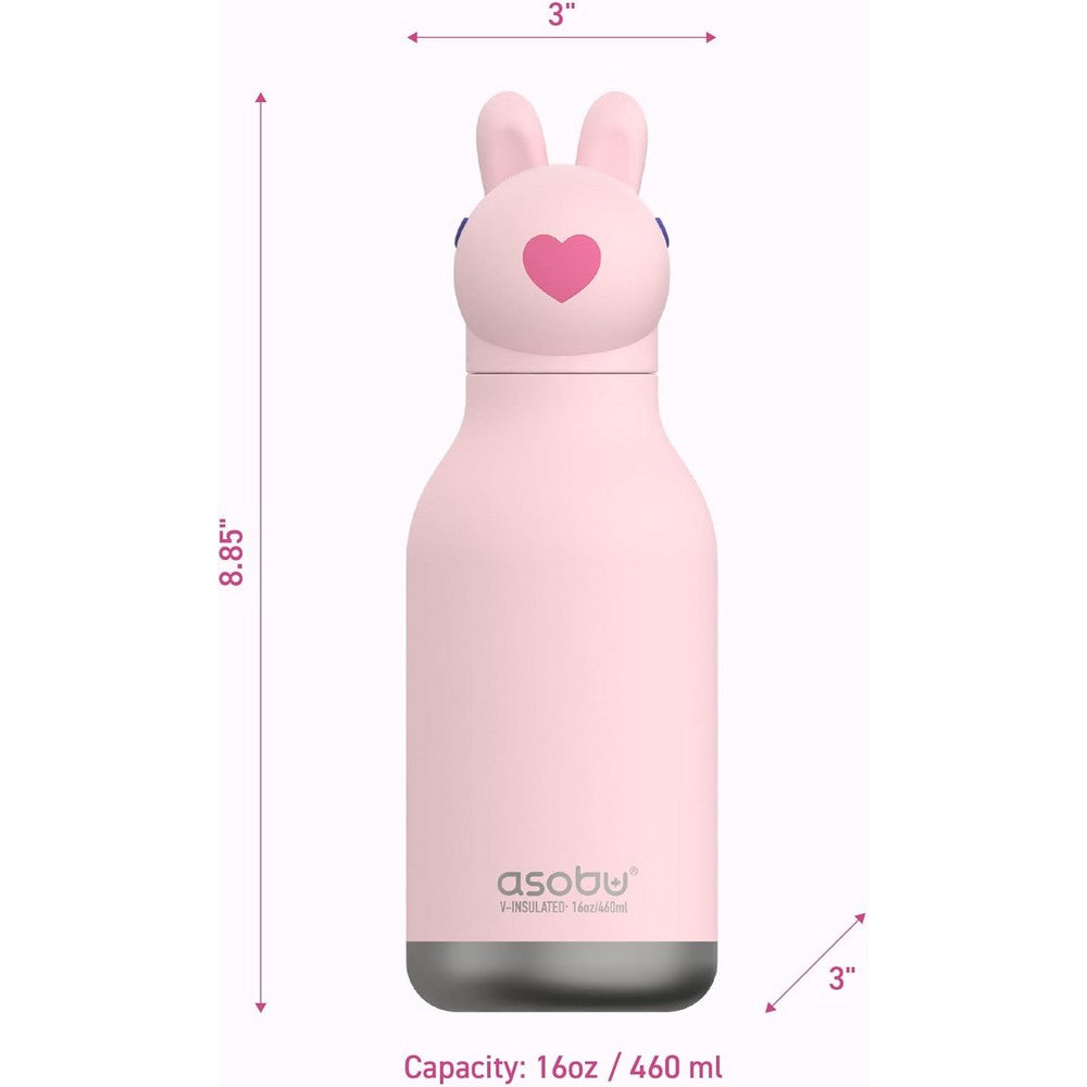 Asobu Bunny Bestie Bottle 16oz – Cute & Durable Stainless Steel Water Bottle for Kids, Leak-Proof, Easy to Carry, Perfect for School & Daily Use