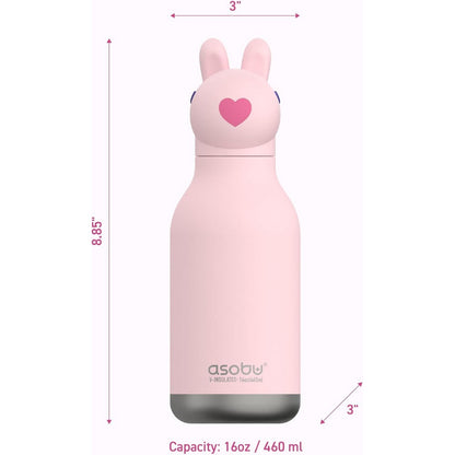 Asobu Bunny Bestie Bottle 16oz – Cute & Durable Stainless Steel Water Bottle for Kids, Leak-Proof, Easy to Carry, Perfect for School & Daily Use
