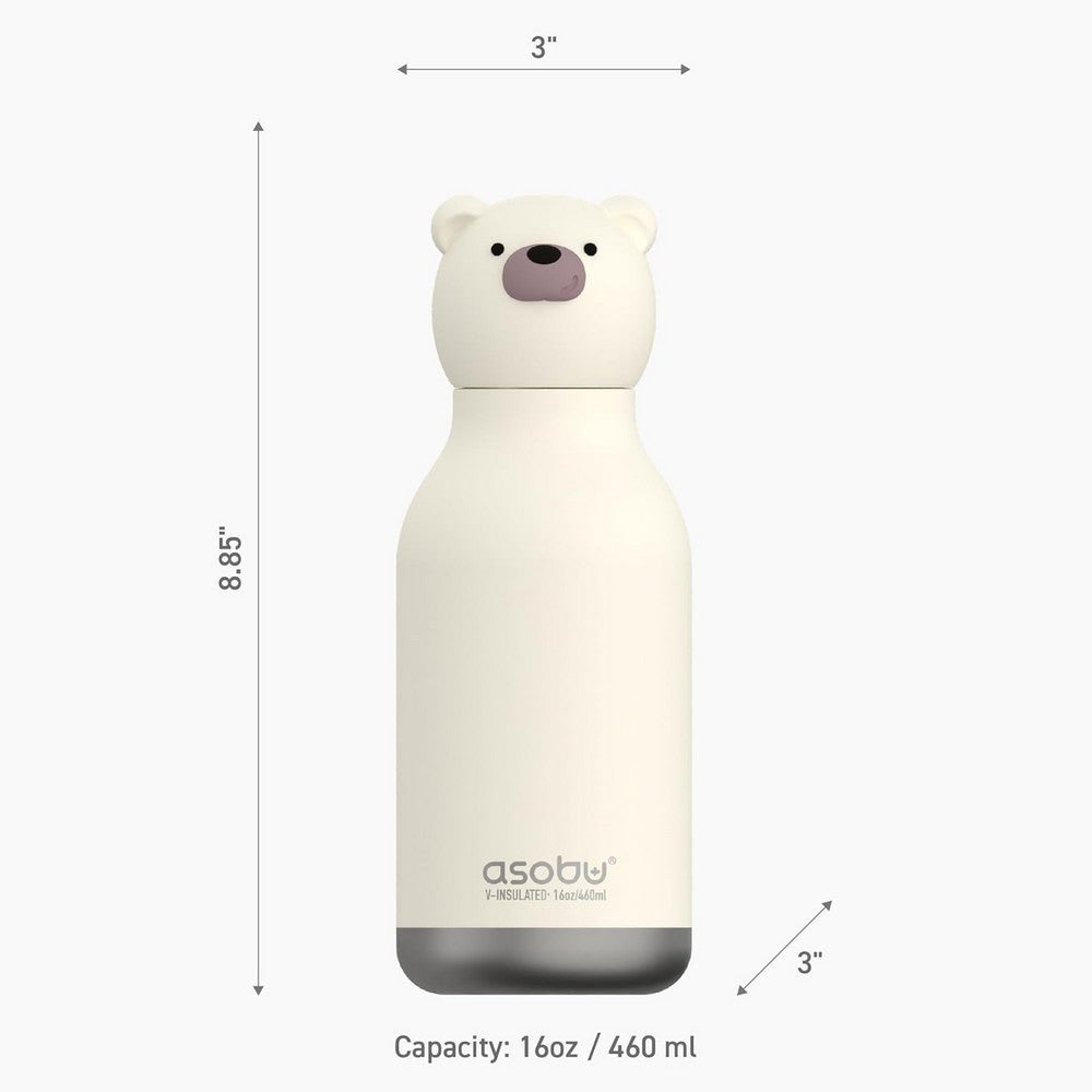 Asobu Bear Bestie Bottle 16oz – Stainless Steel Kids Water Bottle, Cute Bear Design, Leak-Proof, Easy to Carry, Ideal for School, Travel & Everyday Use