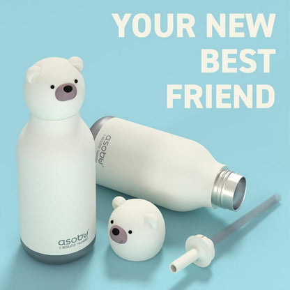 Asobu Bear Bestie Bottle 16oz – Stainless Steel Kids Water Bottle, Cute Bear Design, Leak-Proof, Easy to Carry, Ideal for School, Travel & Everyday Use