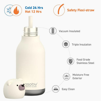 Asobu Bear Bestie Bottle 16oz – Stainless Steel Kids Water Bottle, Cute Bear Design, Leak-Proof, Easy to Carry, Ideal for School, Travel & Everyday Use
