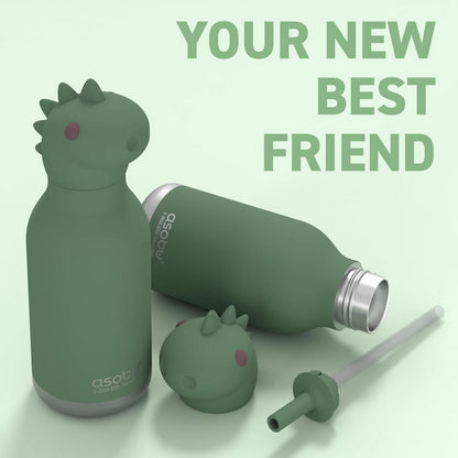 Asobu Dinosaur Bestie Bottle 16oz – Stainless Steel Kids Water Bottle, Fun Dino Design, Leak-Proof, Easy to Carry, Perfect for School, Travel & Everyday Use