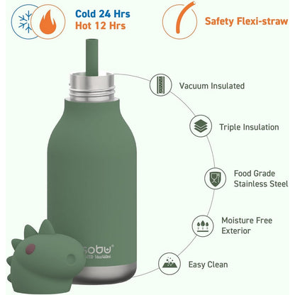 Asobu Dinosaur Bestie Bottle 16oz – Stainless Steel Kids Water Bottle, Fun Dino Design, Leak-Proof, Easy to Carry, Perfect for School, Travel & Everyday Use