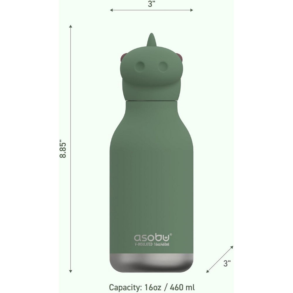 Asobu Dinosaur Bestie Bottle 16oz – Stainless Steel Kids Water Bottle, Fun Dino Design, Leak-Proof, Easy to Carry, Perfect for School, Travel & Everyday Use