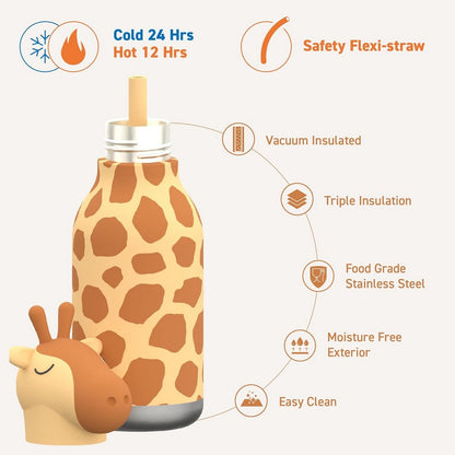 Asobu Giraffe Bestie Bottle 16oz – Stainless Steel Kids Water Bottle, Cute Giraffe Design, Leak-Proof, Easy to Carry, Ideal for School, Travel & Daily Use