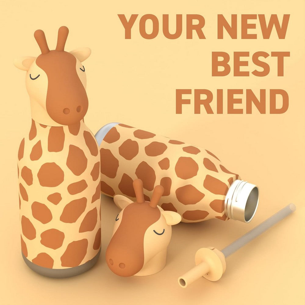 Asobu Giraffe Bestie Bottle 16oz – Stainless Steel Kids Water Bottle, Cute Giraffe Design, Leak-Proof, Easy to Carry, Ideal for School, Travel & Daily Use