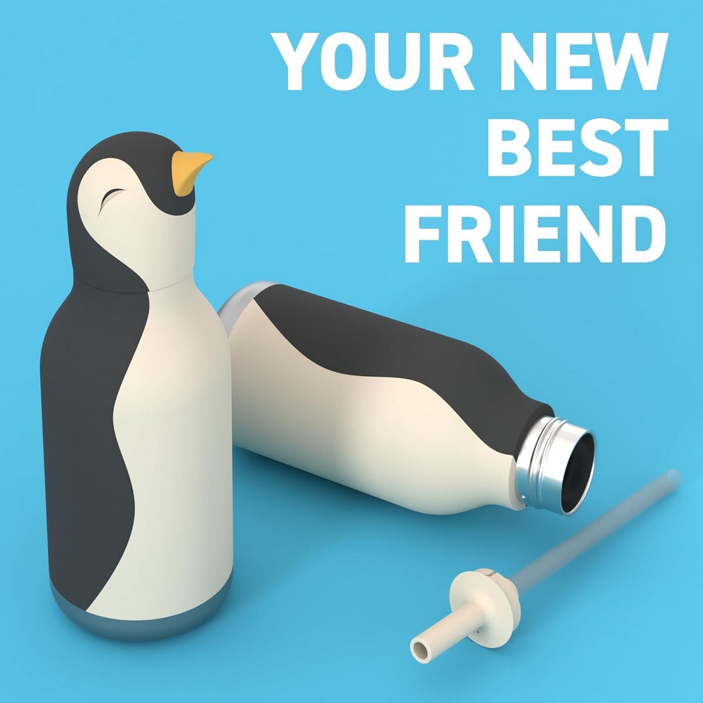 Asobu Penguin Bestie Bottle 16oz – Stainless Steel Kids Water Bottle, Cute Penguin Design, Leak-Proof, Easy to Carry, Perfect for School, Travel & Everyday Use