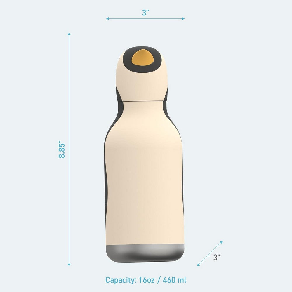 Asobu Penguin Bestie Bottle 16oz – Stainless Steel Kids Water Bottle, Cute Penguin Design, Leak-Proof, Easy to Carry, Perfect for School, Travel & Everyday Use