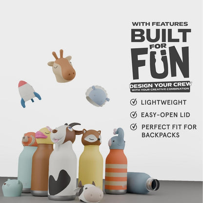 Asobu Elephant Bestie Bottle 16oz – Stainless Steel Kids Water Bottle, Cute Elephant Design, Leak-Proof, Easy to Carry, Ideal for School, Travel & Everyday Use