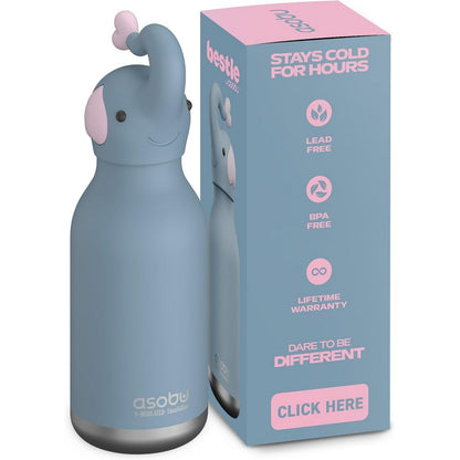 Asobu Elephant Bestie Bottle 16oz – Stainless Steel Kids Water Bottle, Cute Elephant Design, Leak-Proof, Easy to Carry, Ideal for School, Travel & Everyday Use