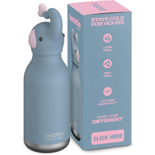 Asobu Elephant Bestie Bottle 16oz – Stainless Steel Kids Water Bottle, Cute Elephant Design, Leak-Proof, Easy to Carry, Ideal for School, Travel & Everyday Use