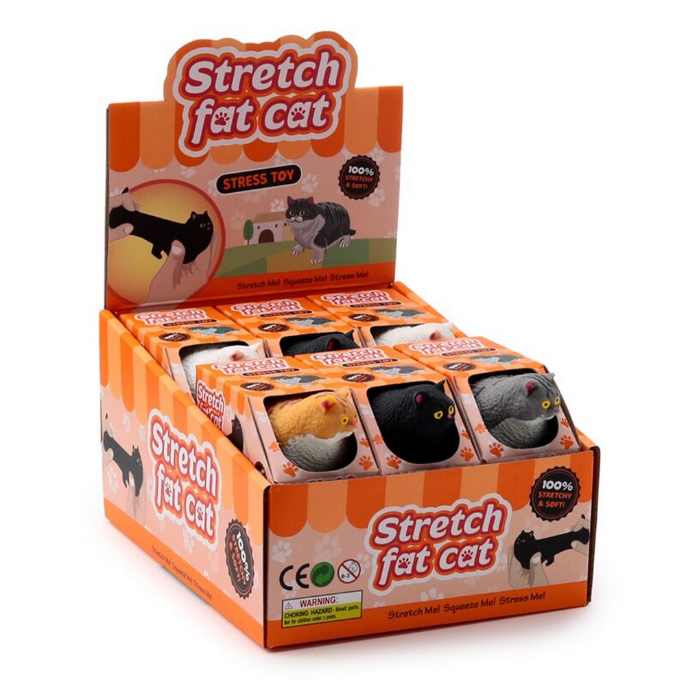 Puckator Stretchy Fat Cat Toy – Soft Squishy Stretchable Cat Stress Relief Toy for Kids, Assorted - 1 Piece