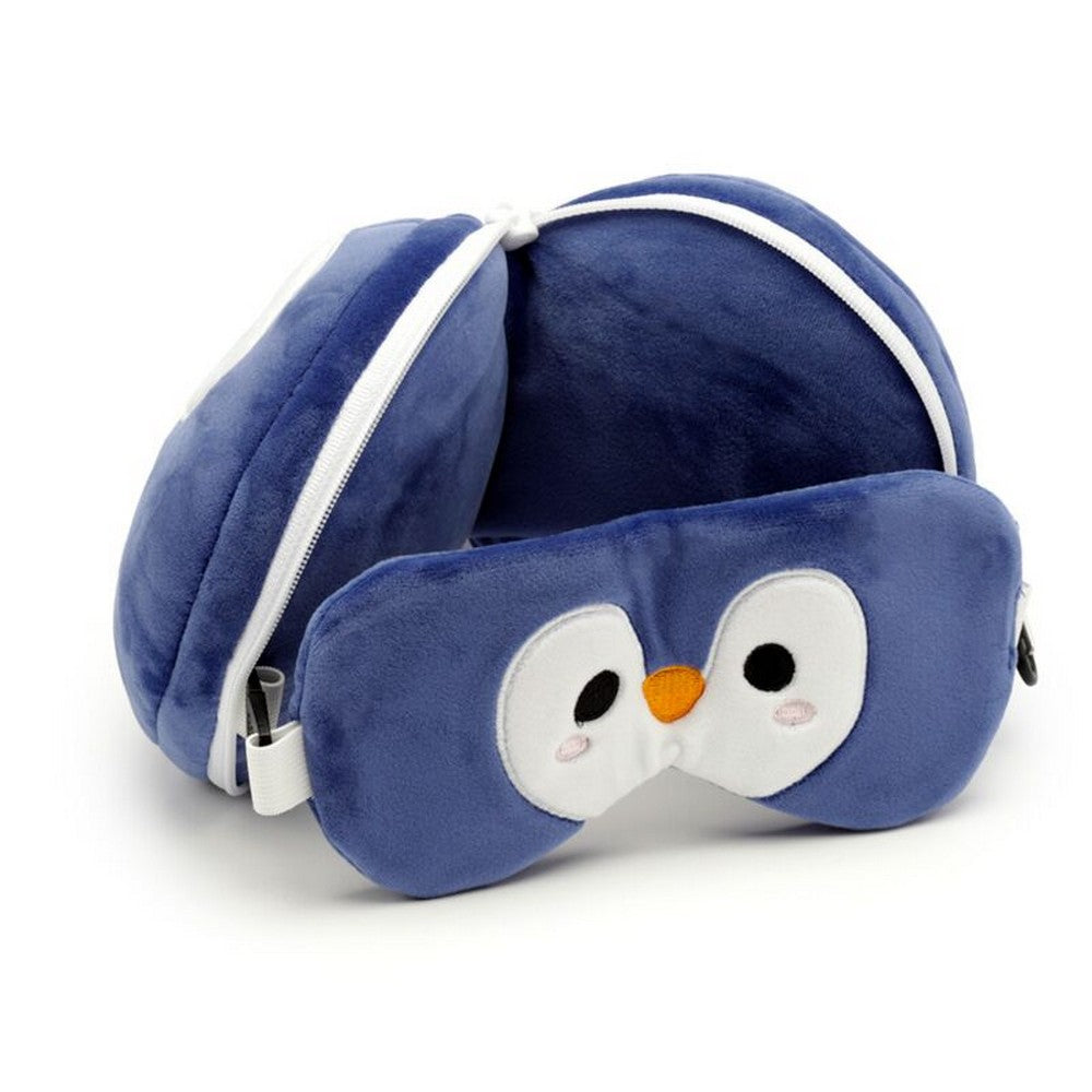 Puckator Relaxeazzz Penguin Plush Travel Pillow & Eye Mask Set – Soft Comfortable Sleep Aid for Kids & Adults