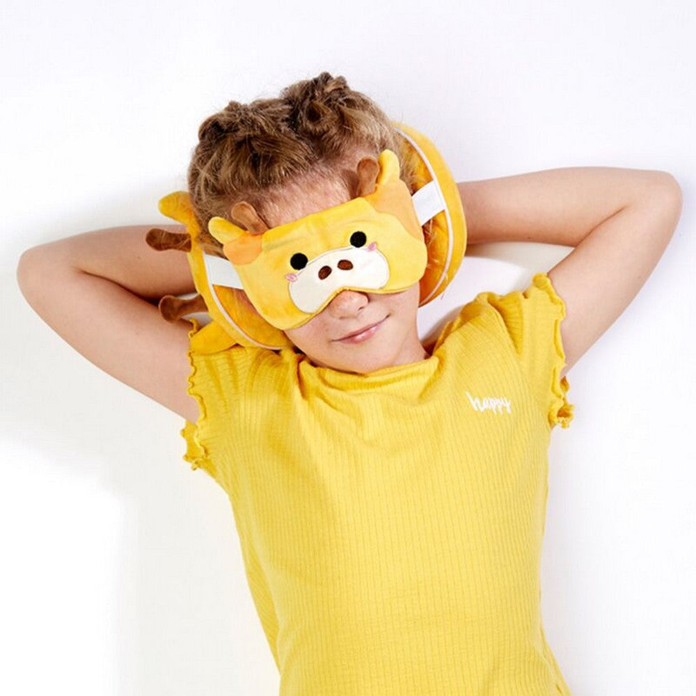 Puckator Relaxeazzz Giraffe Plush Travel Pillow & Eye Mask Set – Soft Comfortable Sleep Aid for Kids & Adults