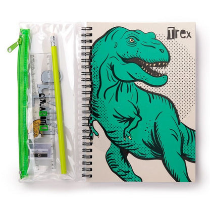 Puckator Dinosauria 6-Piece Stationery Set – Ring Bound Notepad & Pencil Case with Fun Dinosaur Designs