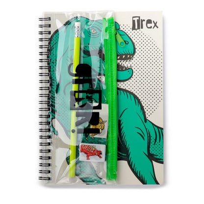 Puckator Dinosauria 6-Piece Stationery Set – Ring Bound Notepad & Pencil Case with Fun Dinosaur Designs