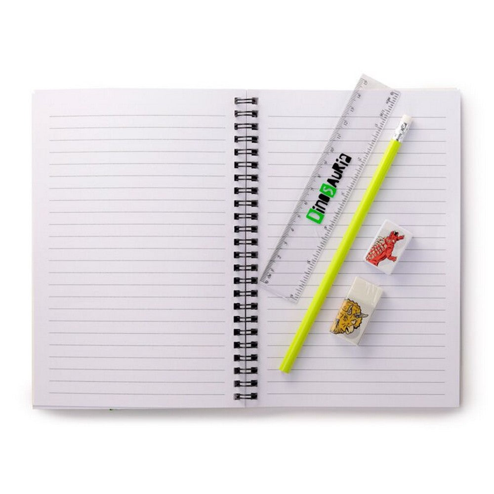 Puckator Dinosauria 6-Piece Stationery Set – Ring Bound Notepad & Pencil Case with Fun Dinosaur Designs