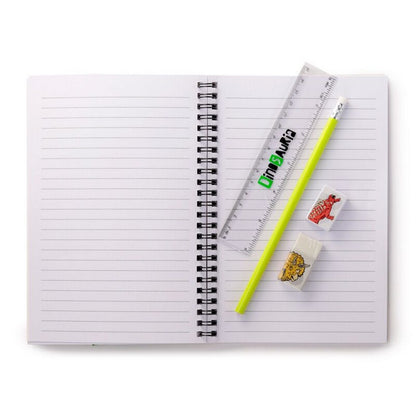 Puckator Dinosauria 6-Piece Stationery Set – Ring Bound Notepad & Pencil Case with Fun Dinosaur Designs