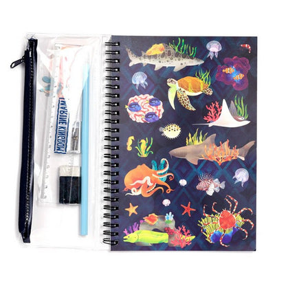 Puckator Marine Kingdom 6-Piece Stationery Set – Ring Bound Notepad & Pencil Case with Ocean-Themed Designs